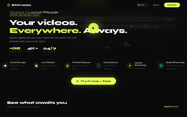 Strimoza – Personal video cloud with local and Bunny CDN streaming
