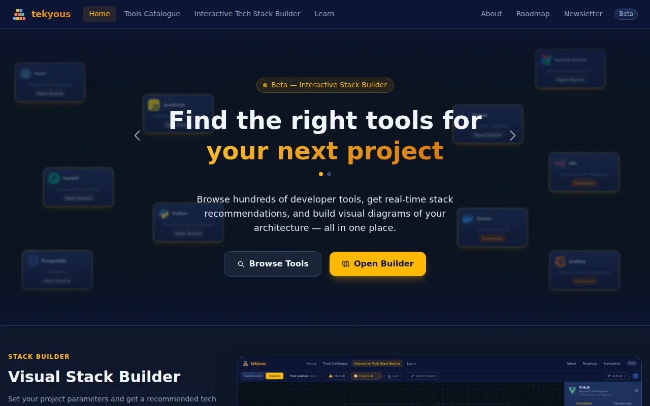 Tekyous – Interactive tech stack builder