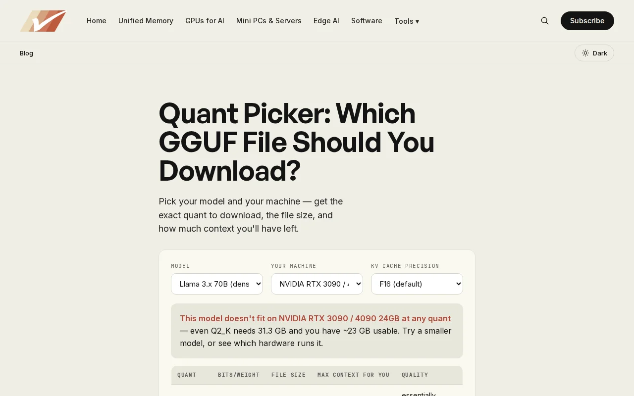 Quant Picker – which GGUF file fits your model and machine
