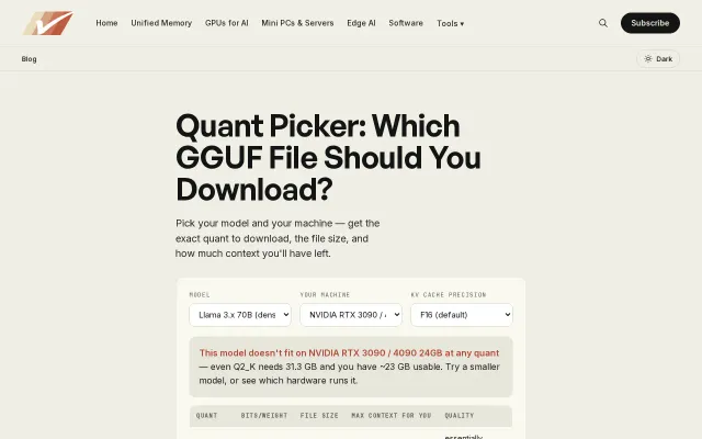 Quant Picker – which GGUF file fits your model and machine