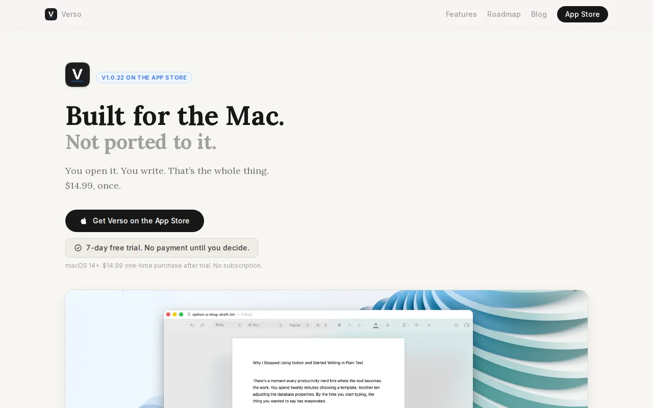 Verso – A $14.99 Mac word processor with no subscription
