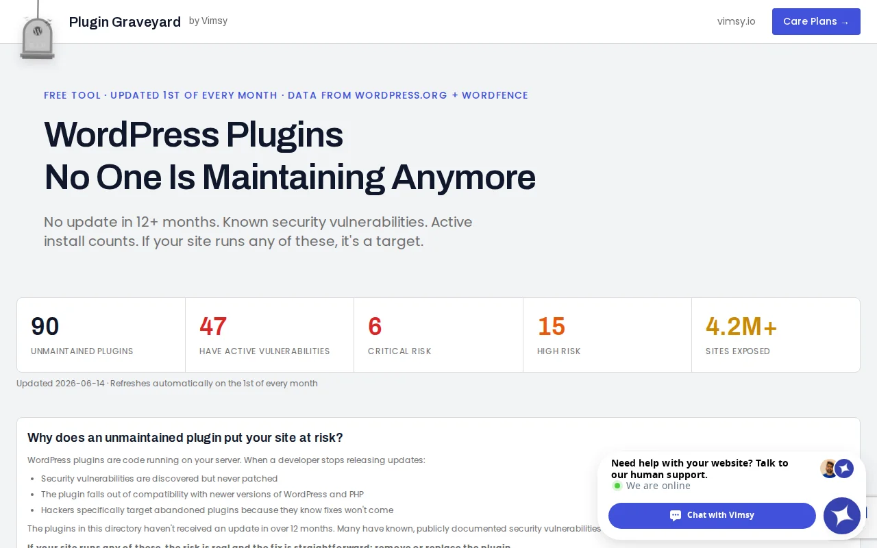 I created a simple searchable list of abandoned WordPress Plugins