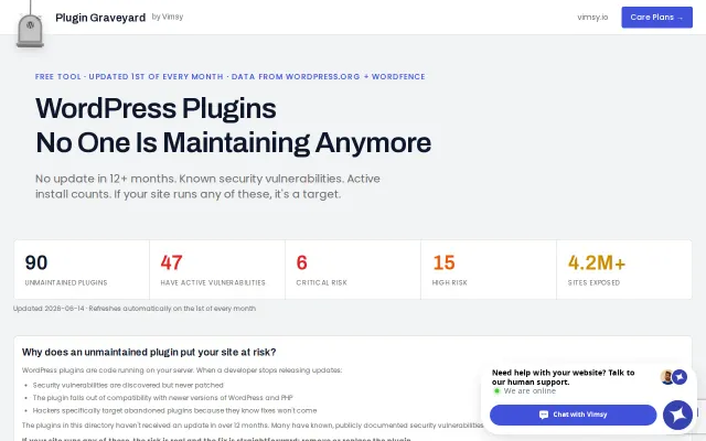 I created a simple searchable list of abandoned WordPress Plugins