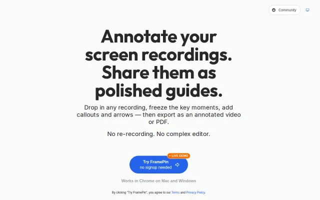 Tool for creating step-by-step tutorials from screen recordings. No AI