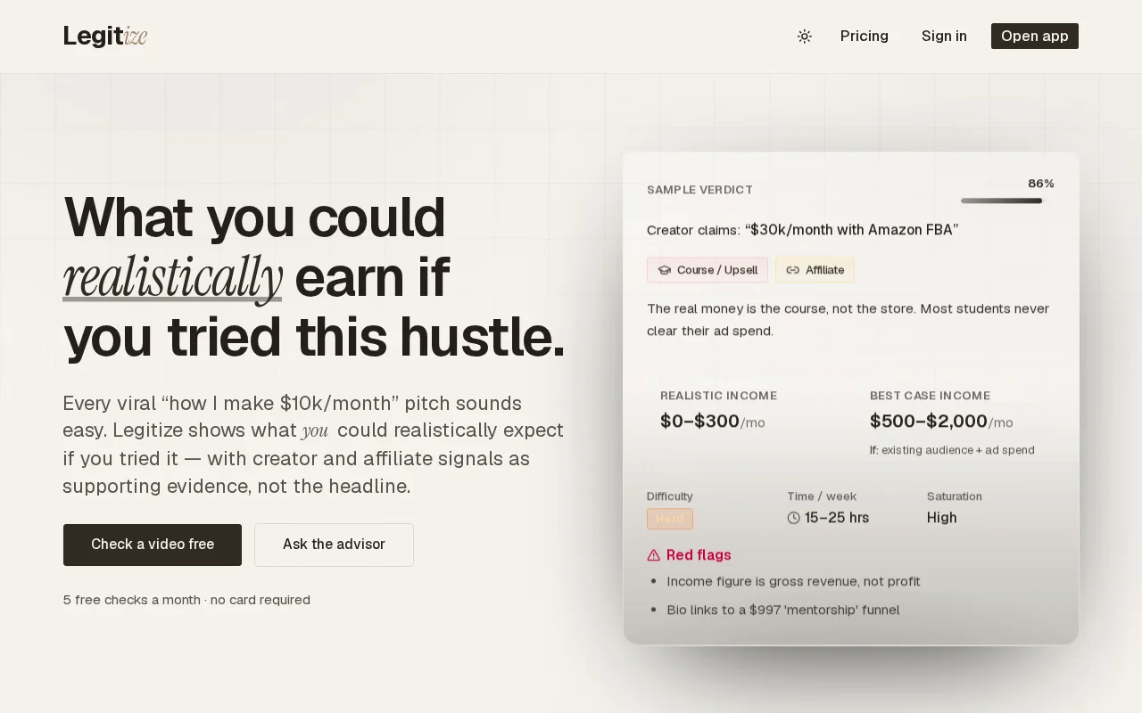 I built a tool to check if side hustle income claims are real