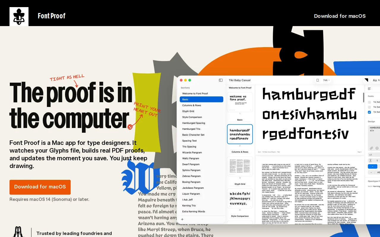 Font Proof – live font proofing on macOS that updates as you edit