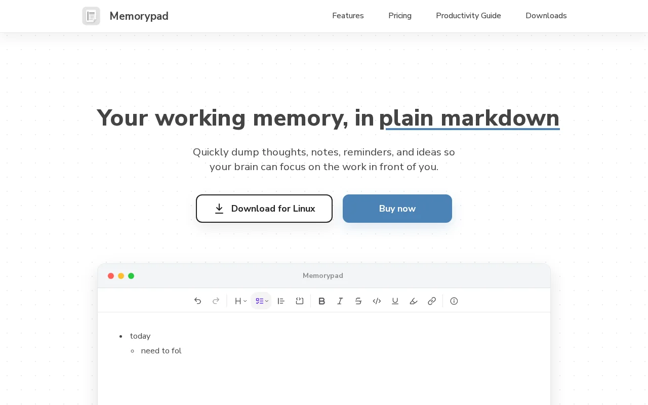Memorypad – A note editor for your daily notes, in Markdown