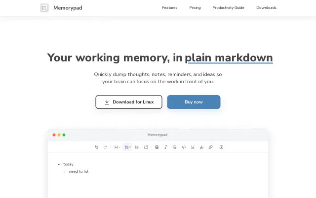 Memorypad – A note editor for your daily notes, in Markdown