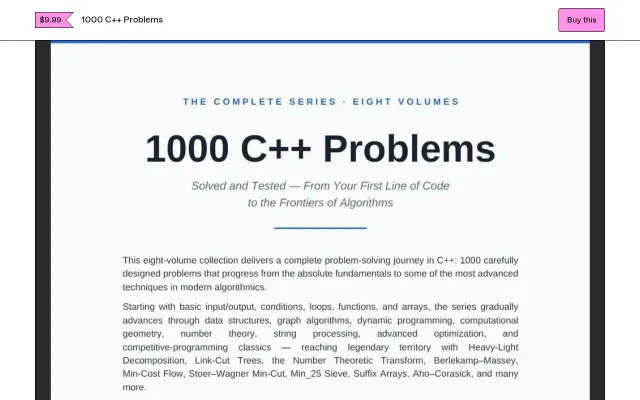 C++ problems, every solution compiled and tested on g++