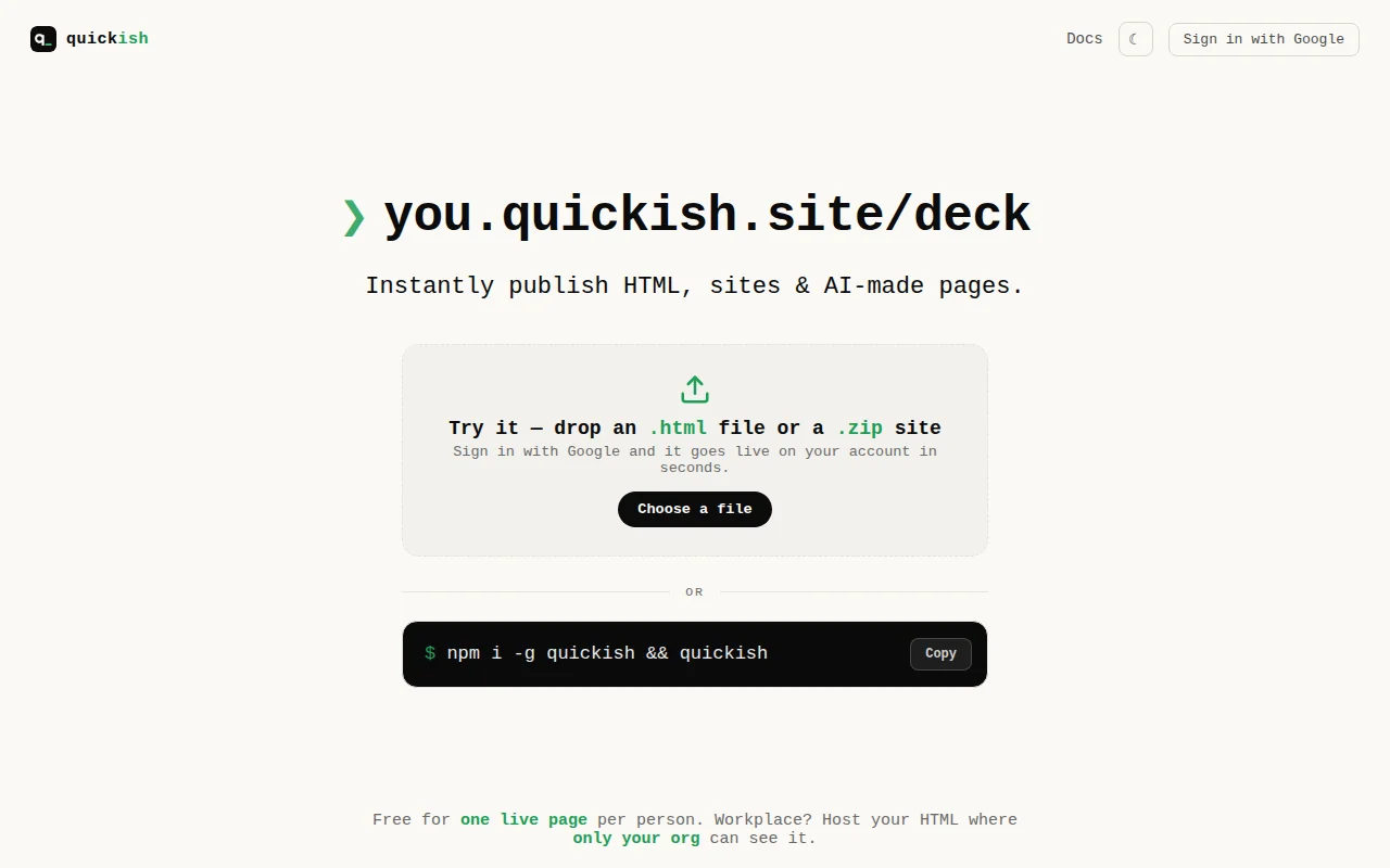 Quickish – Instant HTML Hosting
