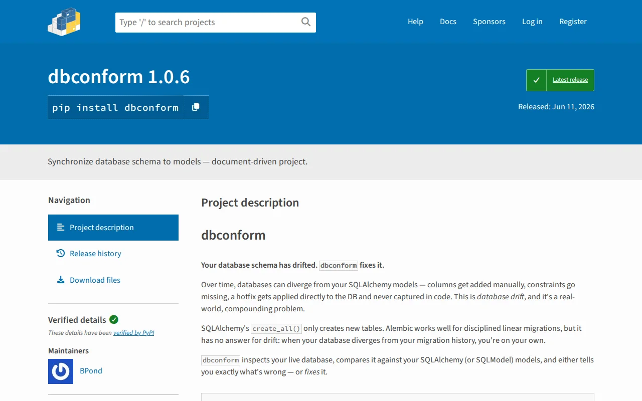 dbconform – stateless schema drift repair, no migration history