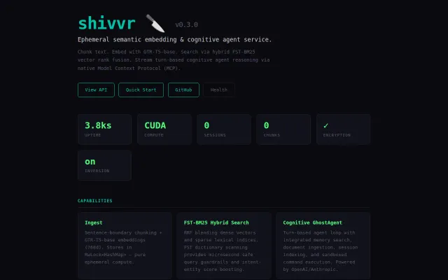 Shivvr – Ephemeral semantic embedding and cognitive agent service