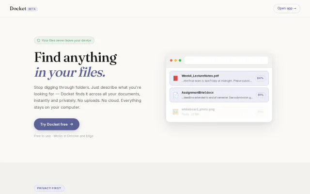 Docket – Semantic search over your local files, runs in the browser