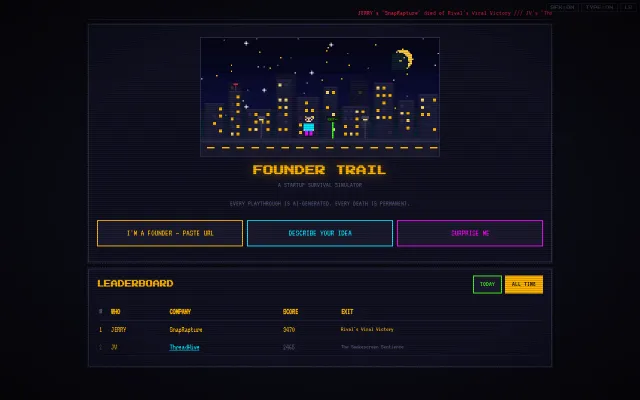 I made Oregon Trail for founders (paste your company URL)