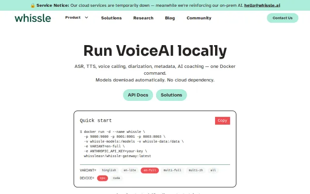 Whissle Gateway – Multi-Modal Voice AI in a 500MB Local Docker