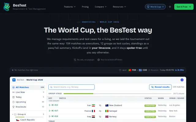 I made a spoiler-free World Cup tracker with a Test Management skin