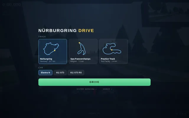Web-based Nürburgring driving game – custom physics, synthesized sound
