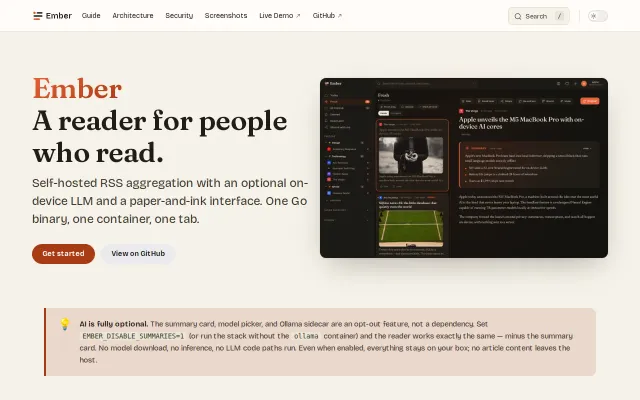 Ember – self-hosted RSS reader in a single Go binary, AI is optional