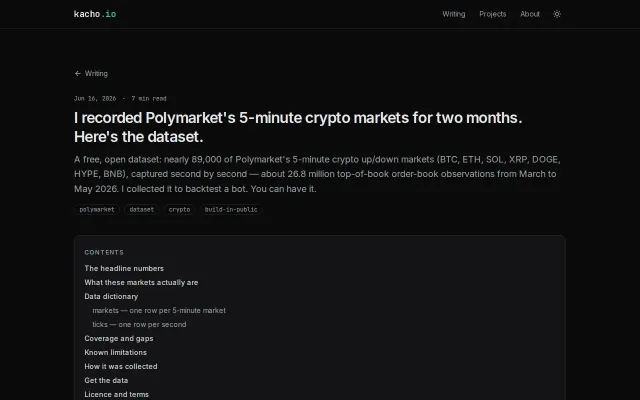 A free dataset, Polymarket's 5-minute crypto markets, second-by-second