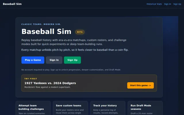 Pitch-by-pitch baseball simulation app to simulate games and seasons