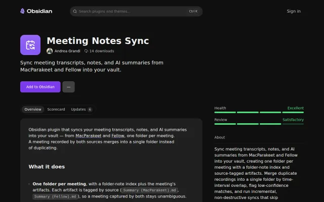 Meeting Notes Sync – import transcripts and AI summaries into Obsidian