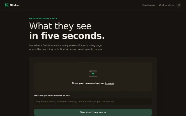Glisker – First-impression feedback on your landing page (no signup)