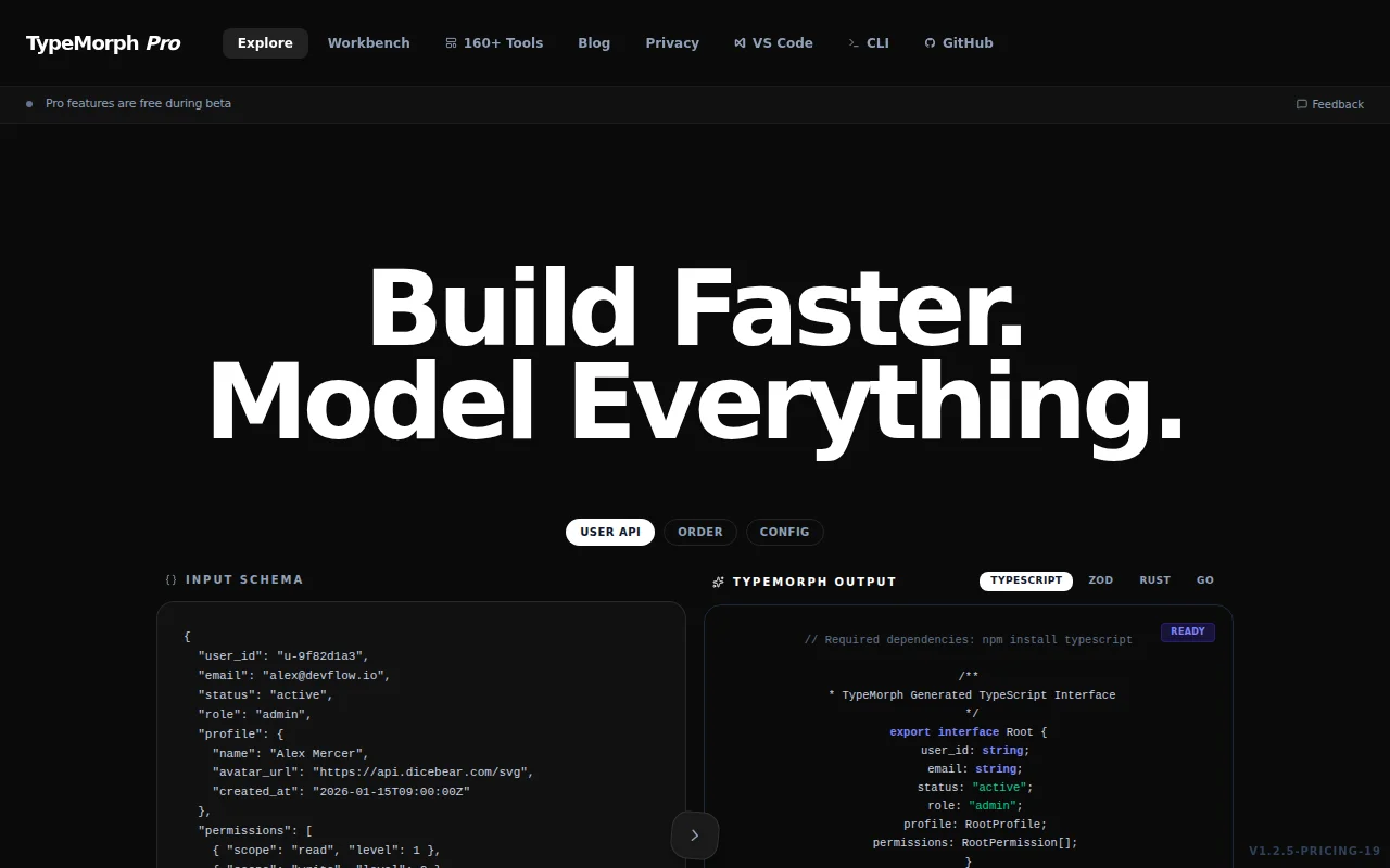 TypeMorph – Browser-local JSON schema converter (80 formats, no server)