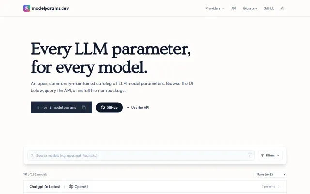 Modelparams.dev: AI Model Parameters Database (UI, API, NPM)