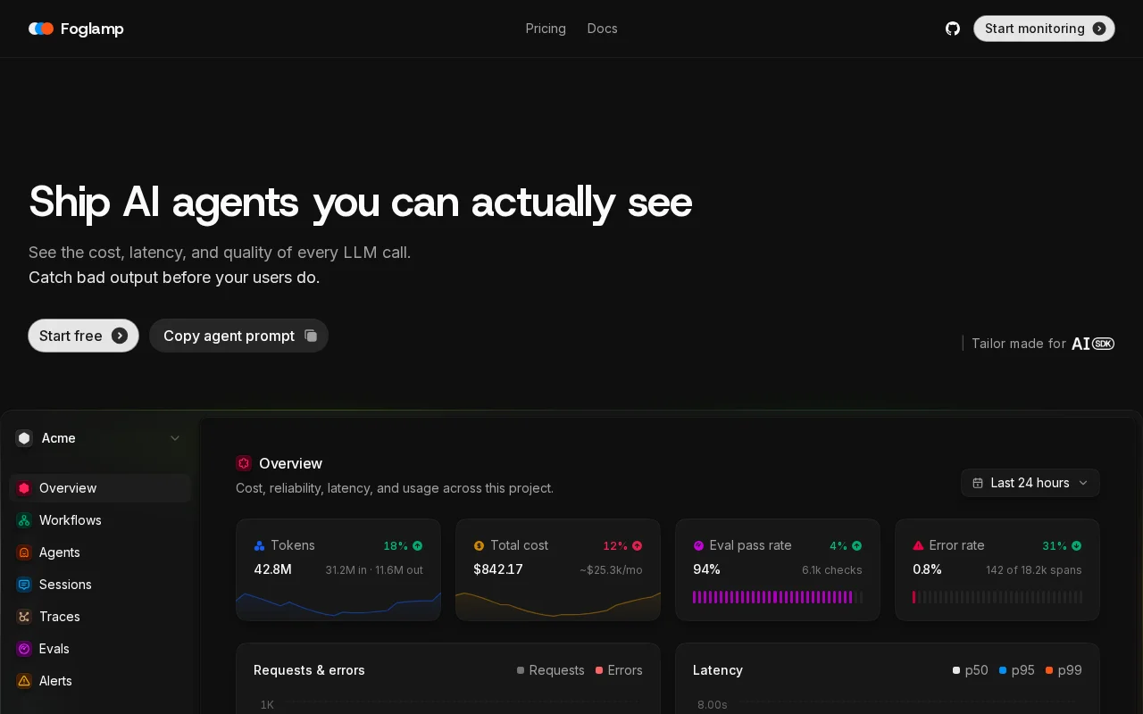 Foglamp – Open-source o11y for AI SDK