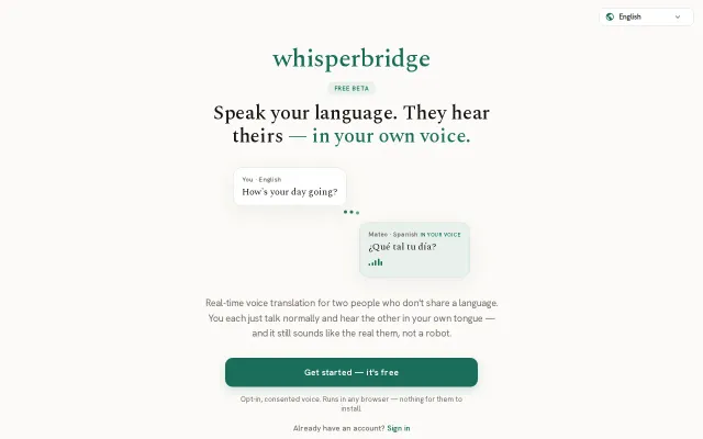 Browser calls with live translation in the speaker's cloned voice