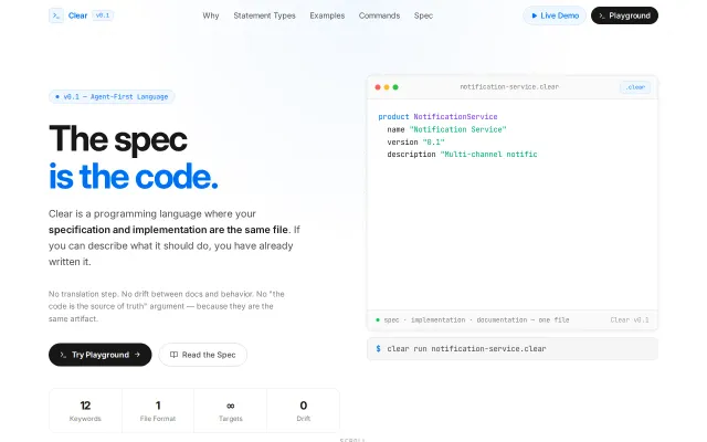 Clear lang – The spec is the code