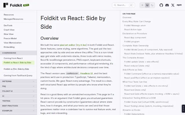 Foldkit vs. React, the same pixel art editor implemented in both