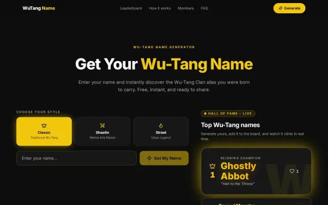 I built a Wu-Tang name generator (wutangname.online)