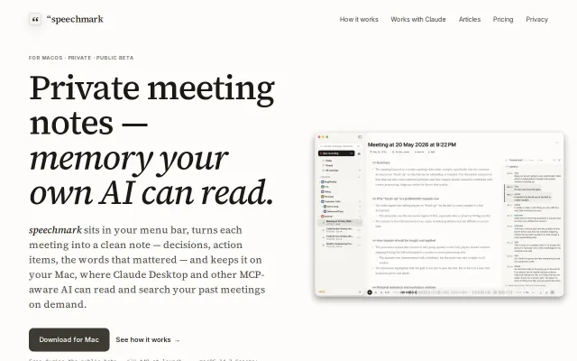 Speechmark – On-device meeting notes for Mac (no bot, no cloud)