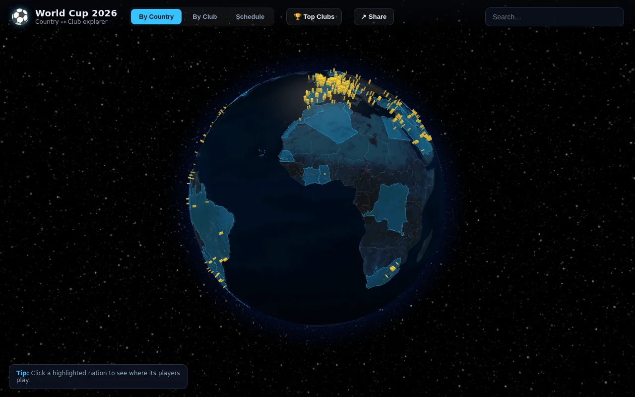 Map the World Cup – Countries and club teams