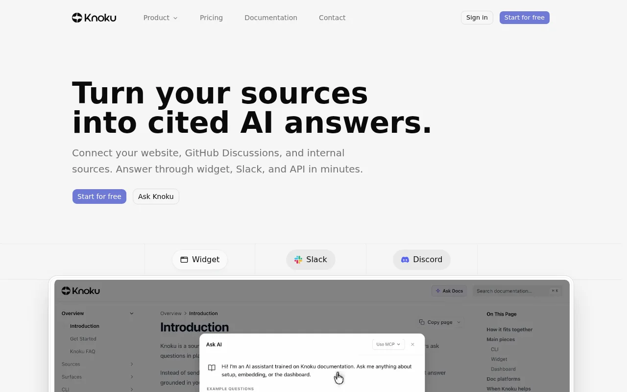 Knoku – cited AI answers from docs, files, and team knowledge