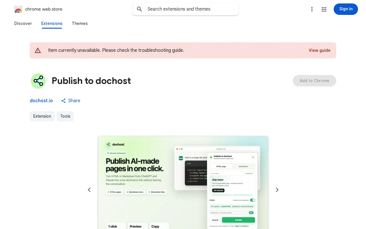Publish ChatGPT/Claude HTML output to a shareable link in one click