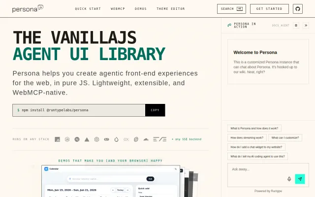 Persona.js – a vanilla-JS agent UI library with native WebMCP (MIT)