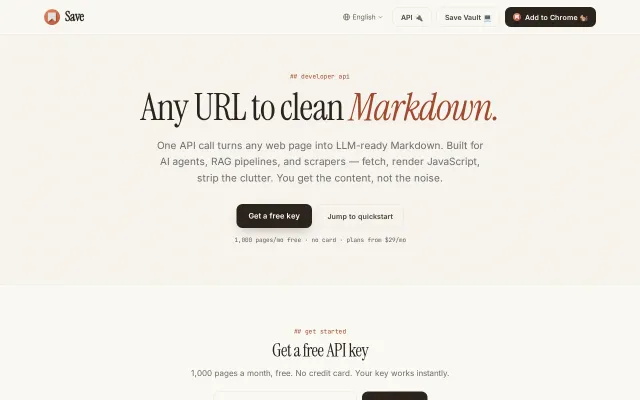Save, an API that turns any URL into clean Markdown for LLMs