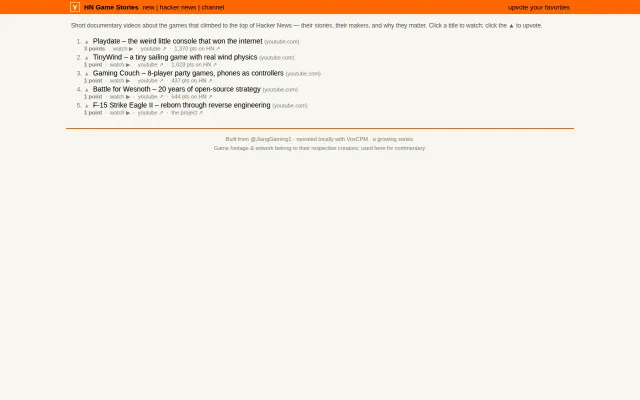HN Game Stories – mini-documentary of games that hit the front page