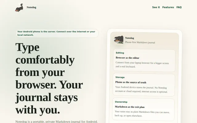 Notedog – Git-friendly portable Markdown journal, edit from a laptop