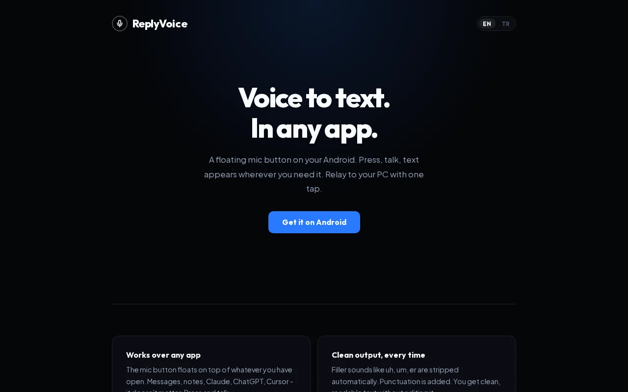 ReplyVoice <> global floating button for Android voice dictation