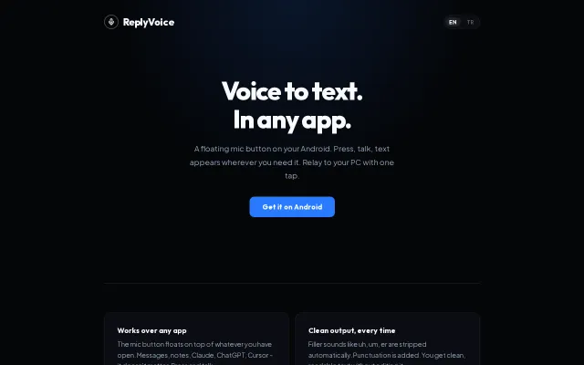 ReplyVoice <> global floating button for Android voice dictation