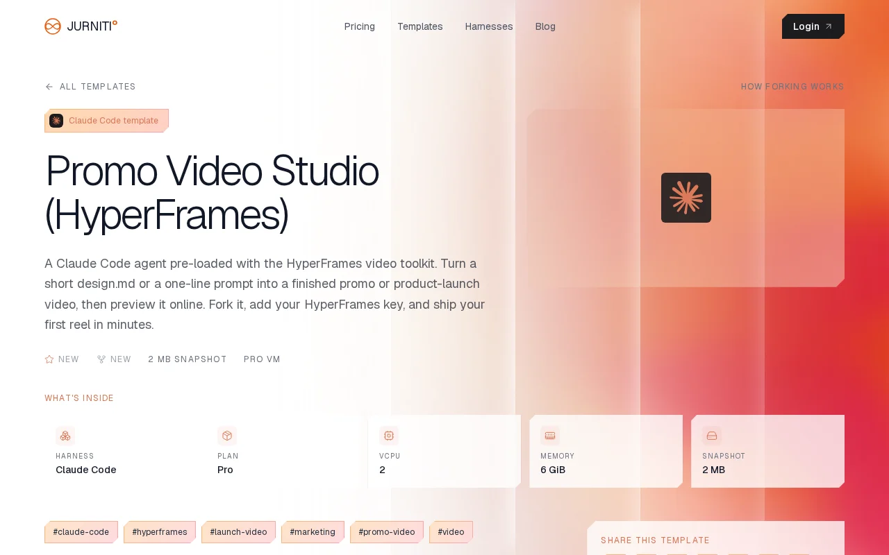 One-Click Fork "Promo Video Studio (HyperFrames)" in Isolated MicroVM