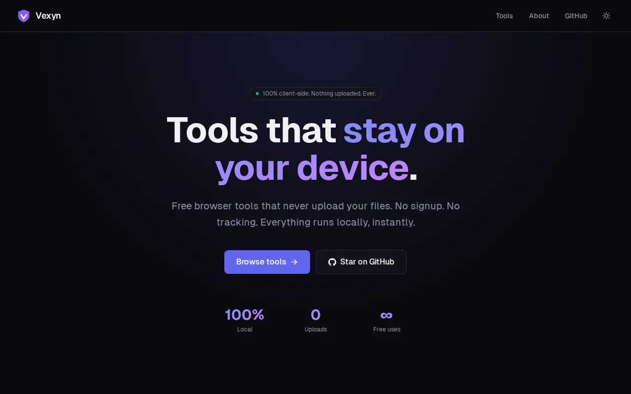 Vexyn – browser-only privacy tools with local AI (WebGPU)