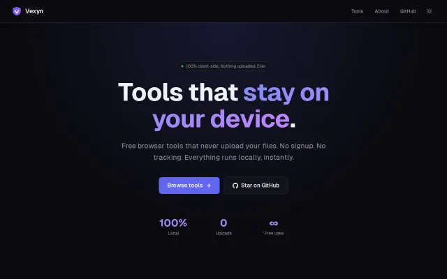 Vexyn – browser-only privacy tools with local AI (WebGPU)