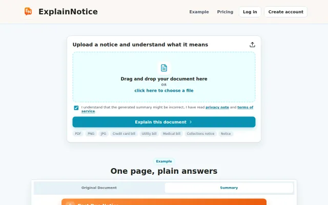 ExplainNotice: AI summary for bills, notices, and letters