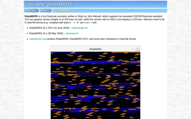 CWS'94 standard Core War simulator in 105 lines of Ruby