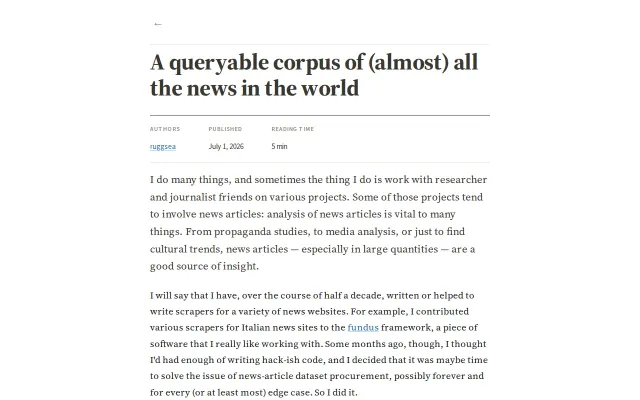 Infini-News – 1.36B news articles from Common Crawl, queryable in ms