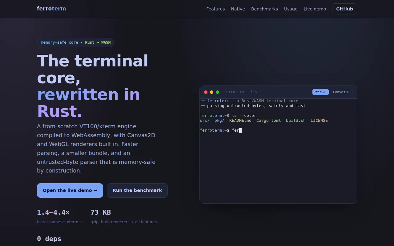 Ferroterm – Rust / WebAssembly Terminal Emulator and Library